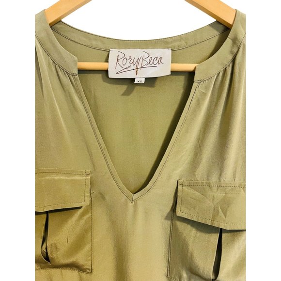 Rory Beca Military Green Silk Flowy Shorts Romper Drawstring Waist Designer XS - Picture 8 of 11